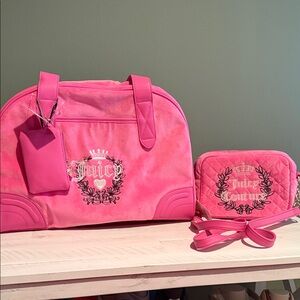 Juicy Couture Hot Pink Duffel and Quilted Crossbody Set